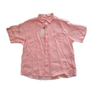 Peter Millar Crown Mens Size XXL Coral Short Sleeve 100% Linen Printed Shirt NWT